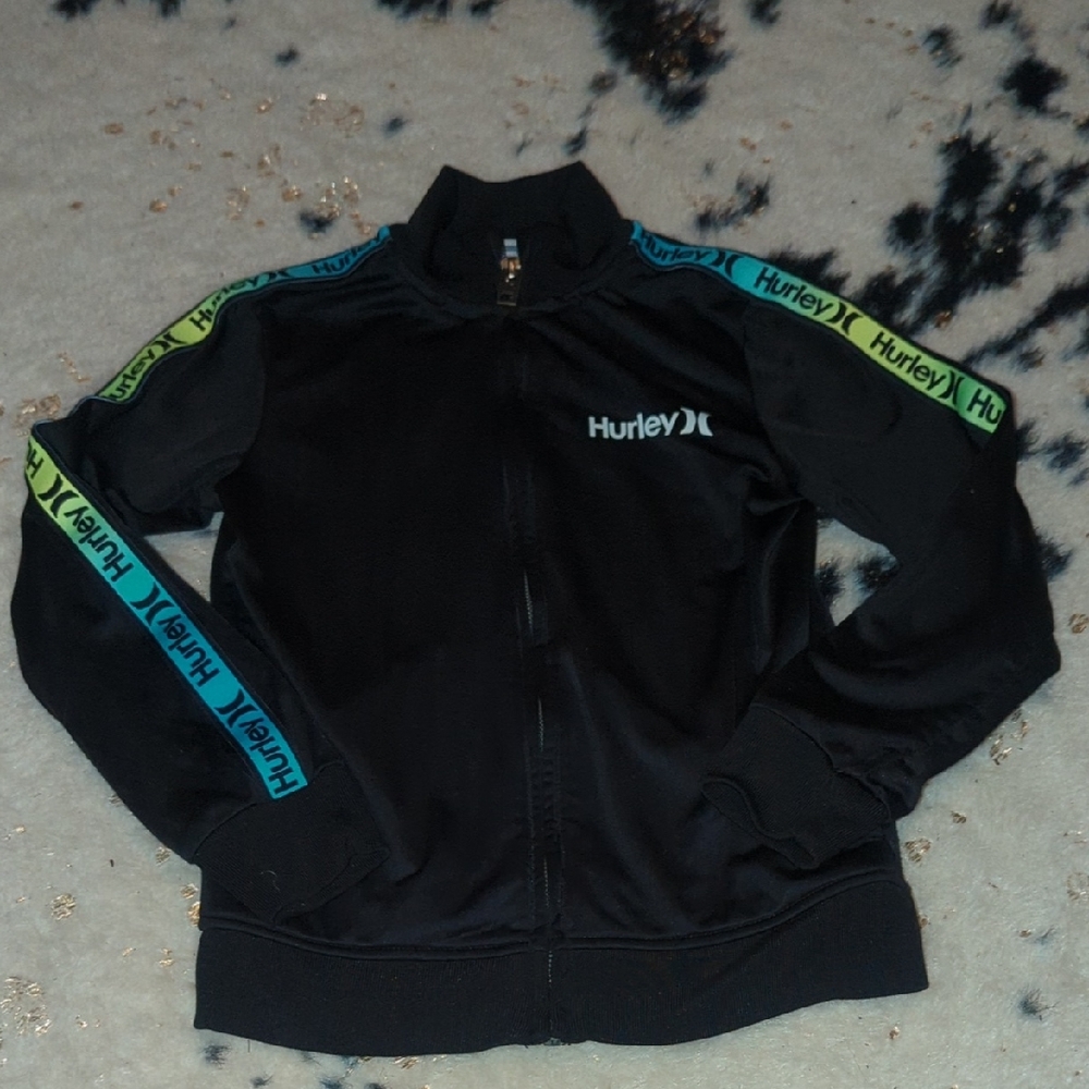 Hurley Black Jacket with Blue and Green Stripes
